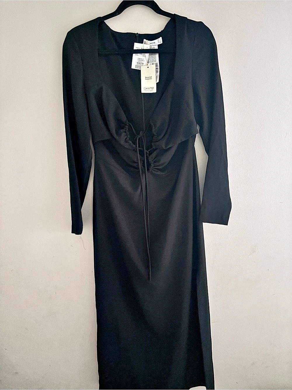 Mango Committed Long Sleeve Maxi Dress in Black Size Large NWT